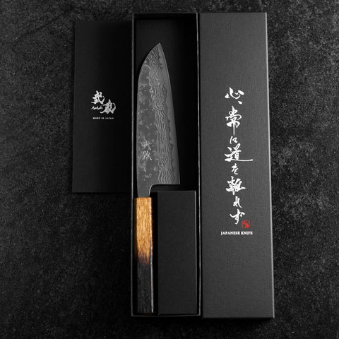 Santoku Sweden Stainless Steel Mirror Nashiji Washi Damascus Yaki Urushi Handle 165mm (6.5”)-[Musashi]-[Japanese-Kitchen-Knives]