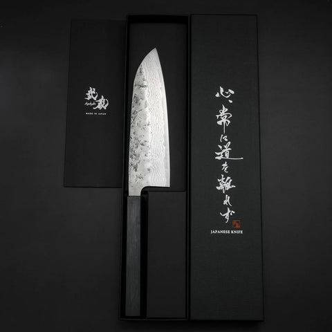 Santoku Sweden Stainless Steel Nashiji Washi Damascus Dark Blue Urushi Handle 165mm (6.5”)-[Musashi]-[Japanese-Kitchen-Knives]
