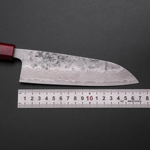 Santoku Sweden Stainless Steel Nashiji Washi Damascus Walnut Handle 165mm (6.5”)-[Musashi]-[Japanese-Kitchen-Knives]