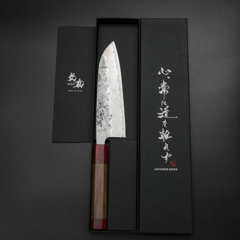 Santoku Sweden Stainless Steel Nashiji Washi Damascus Walnut Handle 165mm (6.5”)-[Musashi]-[Japanese-Kitchen-Knives]