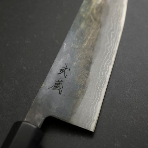 Santoku V-Toku 2 Kurouchi Damascus Buffalo Ebony Handle 165mm (6.5”)-[Musashi]-[Japanese-Kitchen-Knives]