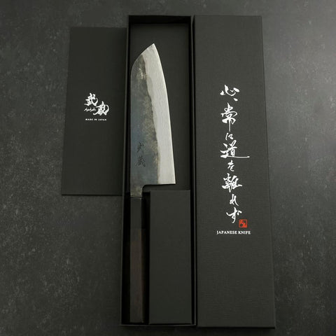 Santoku V-Toku 2 Kurouchi Damascus Buffalo Ebony Handle 165mm (6.5”)-[Musashi]-[Japanese-Kitchen-Knives]