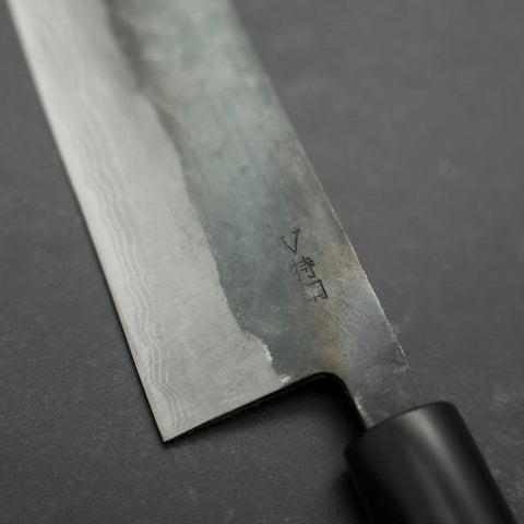 Santoku V-Toku Kurouchi Damascus Buffalo Magnolia Handle 170mm (6.7”)-[Musashi]-[Japanese-Kitchen-Knives]