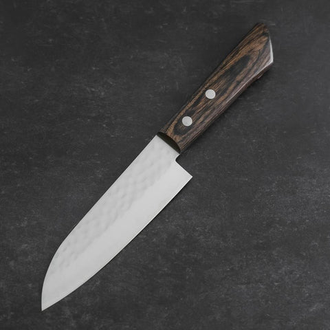 Santoku VG-1 Tsuchime Western Brown Mahogany Handle 130mm (Tsuba Nashi) (5.1”)-[Musashi]-[Japanese-Kitchen-Knives]