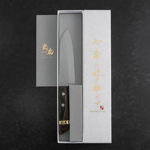 Santoku VG-1 Tsuchime Western Brown Mahogany Handle 130mm (Tsuba Nashi) (5.1”)-[Musashi]-[Japanese-Kitchen-Knives]