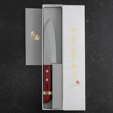 Santoku VG-1 Tsuchime Western Red Mahogany Handle 130mm (Tsuba Nashi) (5.1”)-[Musashi]-[Japanese-Kitchen-Knives]