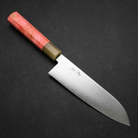 Santoku VG-10 Damascus Buffalo Dark Pink Maple Handle 180mm (7”)-[Musashi]-[Japanese-Kitchen-Knives]