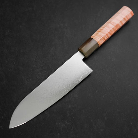 Santoku VG-10 Damascus Buffalo Light Pink Maple Handle 180mm (7”)-[Musashi]-[Japanese-Kitchen-Knives]