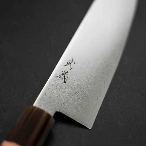 Santoku VG-10 Damascus Buffalo Light Pink Maple Handle 180mm (7”)-[Musashi]-[Japanese-Kitchen-Knives]