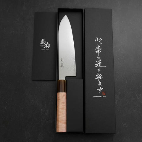 Santoku VG-10 Damascus Buffalo Light Pink Maple Handle 180mm (7”)-[Musashi]-[Japanese-Kitchen-Knives]