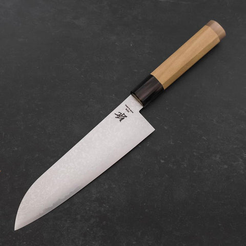Santoku VG-10 Damascus Double Buffalo Capped Magnolia Handle 180mm (7”)-[Musashi]-[Japanese-Kitchen-Knives]