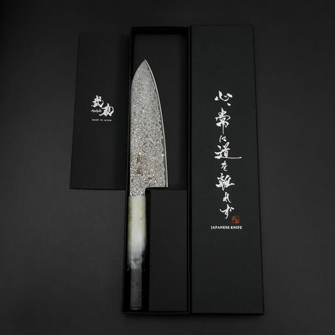 Santoku VG-10 Damascus Ocean White Black Gold Handle 165mm (6.5”)-[Musashi]-[Japanese-Kitchen-Knives]