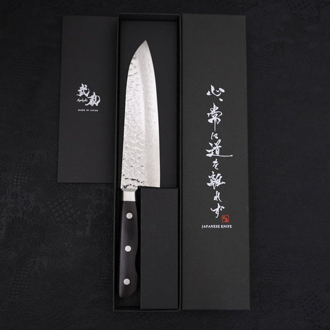 Santoku VG-10 Mirror Tsuchime Damascus Western Black Handle 180mm (7”)-[Musashi]-[Japanese-Kitchen-Knives]