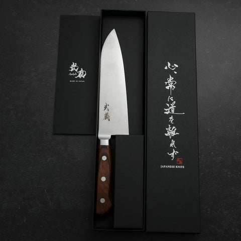 Santoku VG-10 Polished Western Mahogany Handle 180mm (7”)-[Musashi]-[Japanese-Kitchen-Knives]