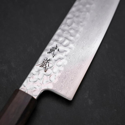 Santoku VG-10 Tsuchime Damascus Ashwood Handle 180mm (7”)-[Musashi]-[Japanese-Kitchen-Knives]