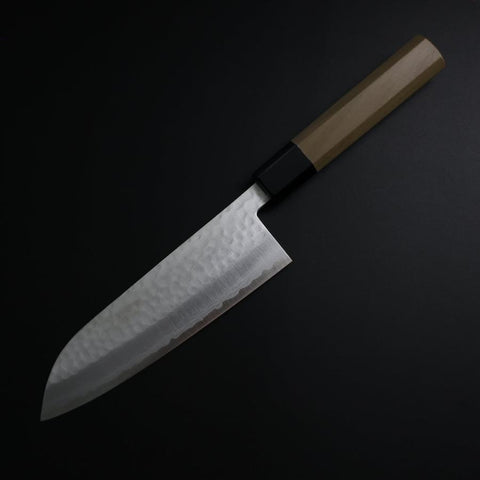 Santoku VG-10 Tsuchime Damascus Buffalo Magnolia Handle 165mm (6.5”)-[Musashi]-[Japanese-Kitchen-Knives]