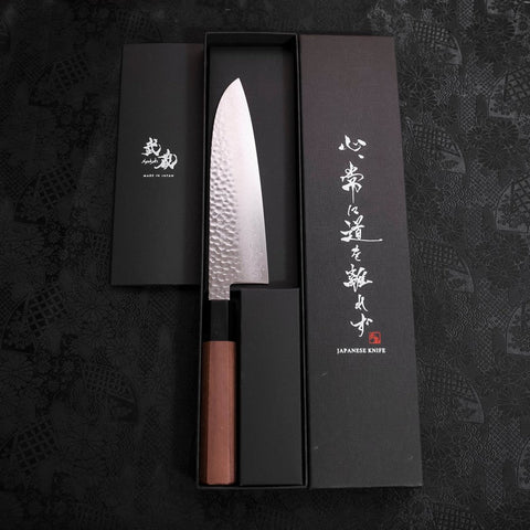 Santoku VG-10 Tsuchime Damascus Walnut Handle 165mm (6.5”)-[Musashi]-[Japanese-Kitchen-Knives]