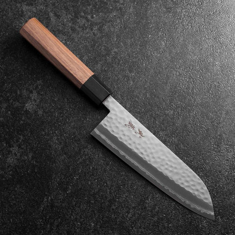 Santoku VG-10 Tsuchime Damascus Walnut Handle 165mm (6.5”)-[Musashi]-[Japanese-Kitchen-Knives]