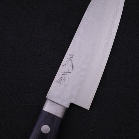 Santoku VG-10 Tsuchime Damascus Western Dark Blue Handle 130mm (5.1”)-[Musashi]-[Japanese-Kitchen-Knives]