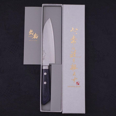 Santoku VG-10 Tsuchime Damascus Western Dark Blue Handle 130mm (5.1”)-[Musashi]-[Japanese-Kitchen-Knives]