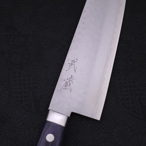 Santoku VG-10 Tsuchime Damascus Western Dark Blue Handle 170mm (6.7”)-[Musashi]-[Japanese-Kitchen-Knives]