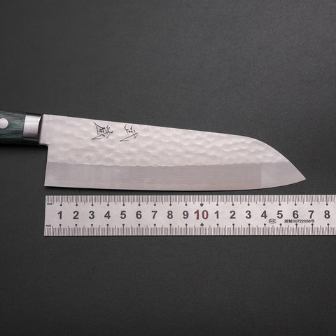Santoku VG-10 Tsuchime Damascus Western Green Handle 170mm (6.7”)-[Musashi]-[Japanese-Kitchen-Knives]