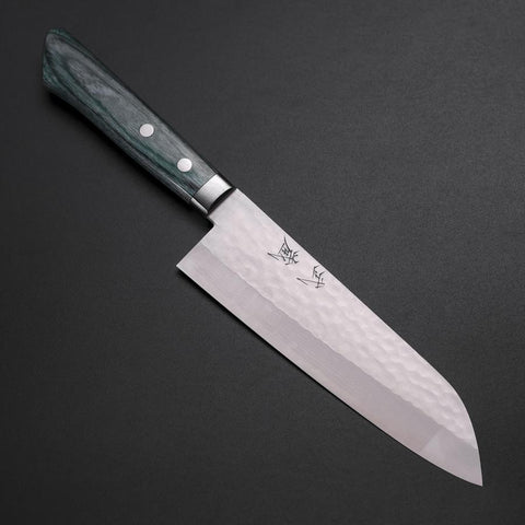 Santoku VG-10 Tsuchime Damascus Western Green Handle 170mm (6.7”)-[Musashi]-[Japanese-Kitchen-Knives]