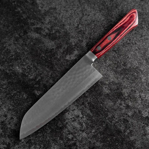 Santoku VG-10 Tsuchime Damascus Western Red Handle 170mm (6.7”)-[Musashi]-[Japanese-Kitchen-Knives]