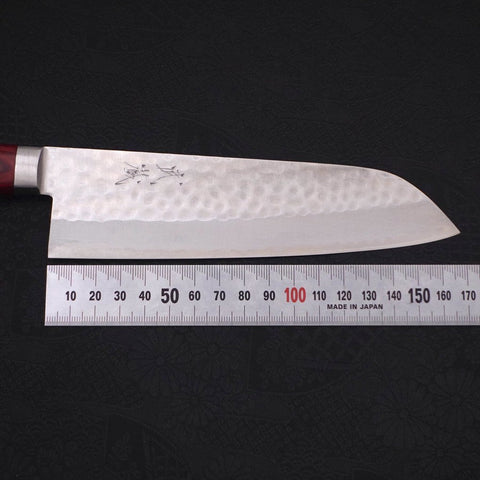 Santoku VG-10 Tsuchime Damascus Western Red Handle 170mm (6.7”)-[Musashi]-[Japanese-Kitchen-Knives]