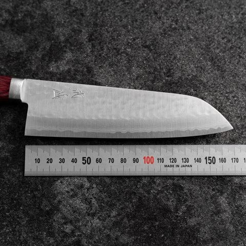 Santoku VG-10 Tsuchime Damascus Western Red Handle 170mm (6.7”)-[Musashi]-[Japanese-Kitchen-Knives]