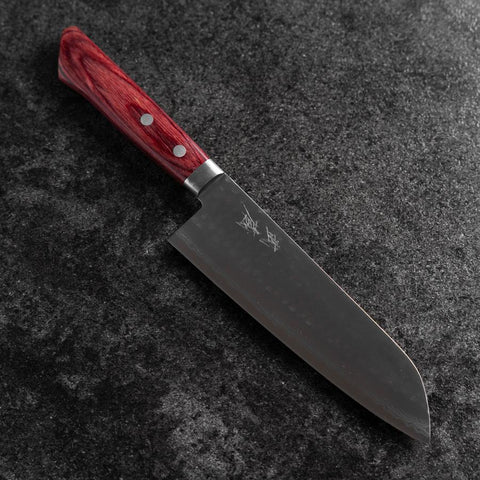 Santoku VG-10 Tsuchime Damascus Western Red Handle 170mm (6.7”)-[Musashi]-[Japanese-Kitchen-Knives]