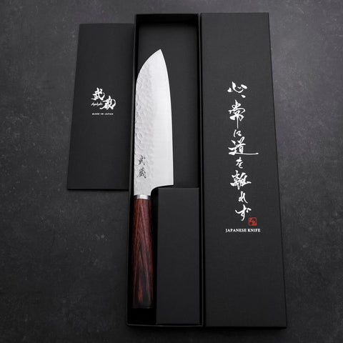 Santoku VG-10 Tsuchime Oval Mahogany Handle 165mm (6.5”)-[Musashi]-[Japanese-Kitchen-Knives]
