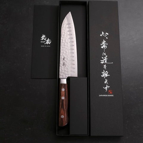 Santoku VG-10 Tsuchime Western Mahogany Handle 175mm (6.8”)-[Musashi]-[Japanese-Kitchen-Knives]