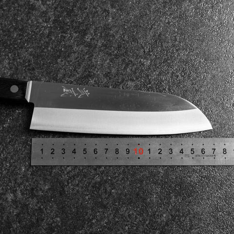 Santoku VG-5 Polished Western Black Handle 170mm (Tsuba Nashi) (6.7”)-[Musashi]-[Japanese-Kitchen-Knives]