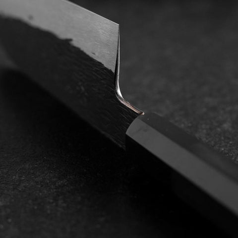 Santoku White Steel #1 Kurouchi Tsuchime Buffalo Ebony Handle 170mm (6.7”)-[Musashi]-[Japanese-Kitchen-Knives]