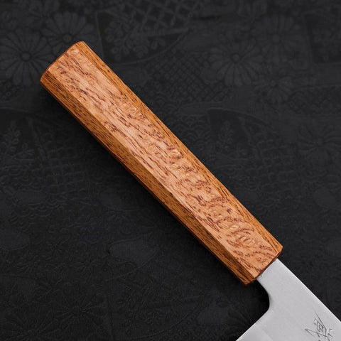 Santoku White Steel #1 Polished Oak Handle 165mm (6.5”)-[Musashi]-[Japanese-Kitchen-Knives]