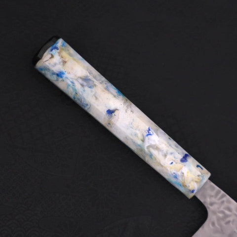 Santoku White Steel #1 Stainless Clad Tsuchime Ocean White Mix Handle 165mm (6.5”)-[Musashi]-[Japanese-Kitchen-Knives]