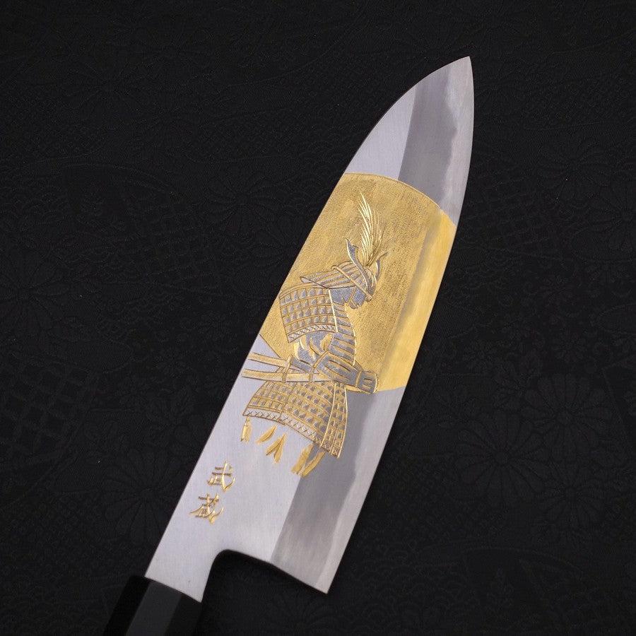 Santoku White Steel #2 Kasumi Chokin Samurai Full Moon Buffalo Ebony Handle 180mm (7”)-[Musashi]-[Japanese-Kitchen-Knives]