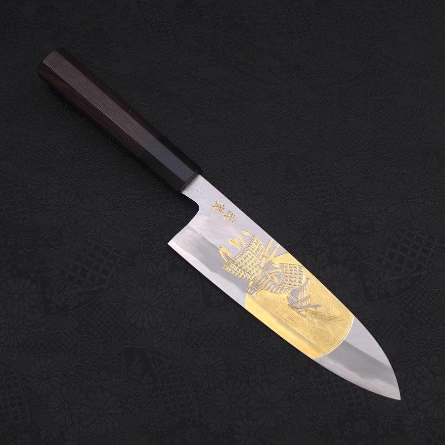 Santoku White Steel #2 Kasumi Chokin Samurai Full Moon Buffalo Ebony Handle 180mm (7”)-[Musashi]-[Japanese-Kitchen-Knives]