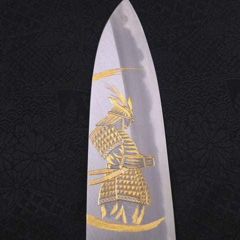 Santoku White Steel #2 Kasumi Chokin Samurai New Moon Buffalo Ebony Handle 180mm (7”)-[Musashi]-[Japanese-Kitchen-Knives]