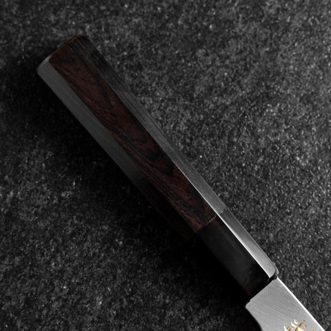 Santoku White Steel #2 Kasumi Single Bevel Chokin Sakura-Fuji Buffalo Ebony Handle 155mm (6.1”)-[Musashi]-[Japanese-Kitchen-Knives]