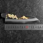 Santoku White Steel #2 Kasumi Single Bevel Chokin Sakura-Fuji Buffalo Ebony Handle 155mm (6.1”)-[Musashi]-[Japanese-Kitchen-Knives]