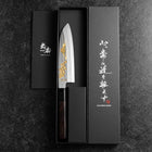 Santoku White Steel #2 Kasumi Single Bevel Chokin Sakura-Fuji Buffalo Ebony Handle 155mm (6.1”)-[Musashi]-[Japanese-Kitchen-Knives]