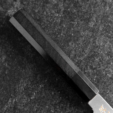 Santoku White Steel #2 Kasumi Single Bevel Chokin Samurai Full Moon Buffalo Ebony Handle 155mm (6.1”)-[Musashi]-[Japanese-Kitchen-Knives]