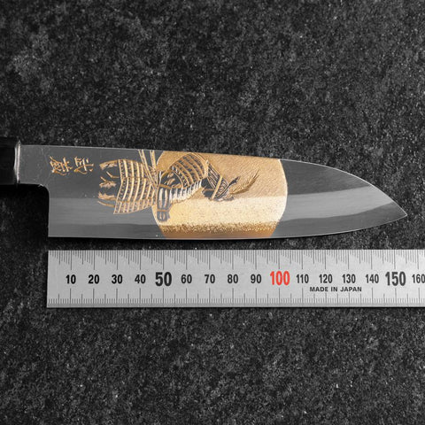 Santoku White Steel #2 Kasumi Single Bevel Chokin Samurai Full Moon Buffalo Ebony Handle 155mm (6.1”)-[Musashi]-[Japanese-Kitchen-Knives]