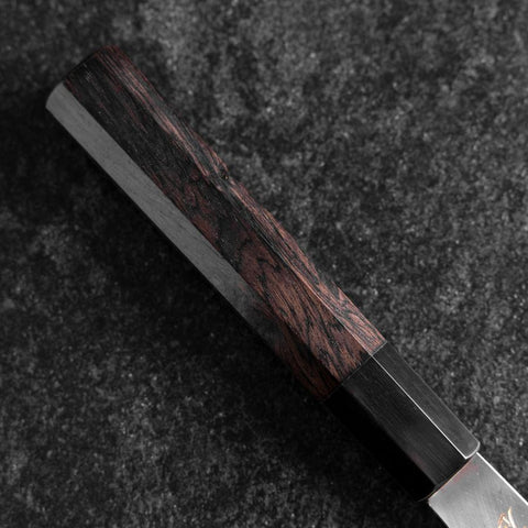 Santoku White Steel #2 Kasumi Single Bevel Chokin Samurai New Moon Buffalo Ebony Handle 155mm (6.1”)-[Musashi]-[Japanese-Kitchen-Knives]