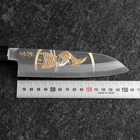 Santoku White Steel #2 Kasumi Single Bevel Chokin Samurai New Moon Buffalo Ebony Handle 155mm (6.1”)-[Musashi]-[Japanese-Kitchen-Knives]