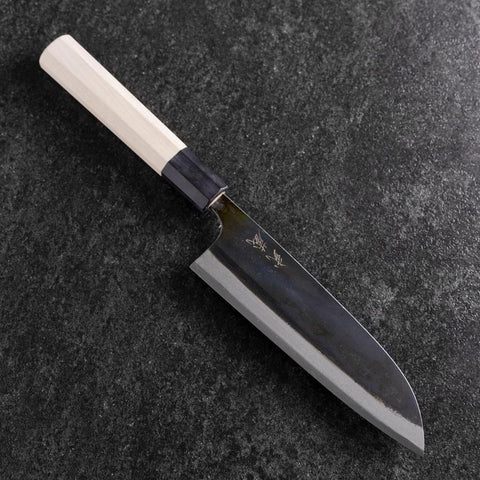 Santoku White Steel #2 Kurouchi Buffalo Magnolia Handle 165mm (6.5”)-[Musashi]-[Japanese-Kitchen-Knives]