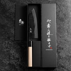 Santoku White Steel #2 Kurouchi Buffalo Magnolia Round Handle 165mm (6.5”)-[Musashi]-[Japanese-Kitchen-Knives]