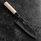 Santoku White Steel #2 Kurouchi Buffalo Magnolia Round Handle 165mm (6.5”)-[Musashi]-[Japanese-Kitchen-Knives]